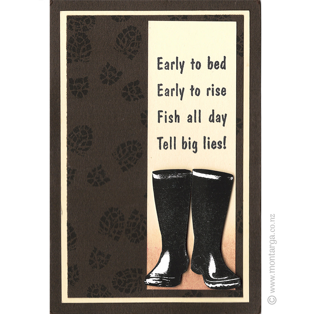 1483 D - Fishing Early to bed Wording Rubber Stamp