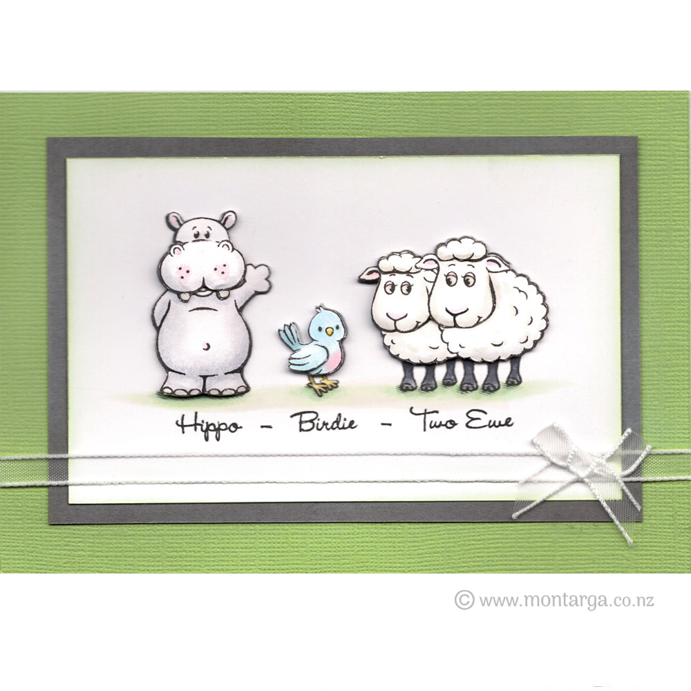 Card Sample - Hippo Birdie Two Ewe - Green