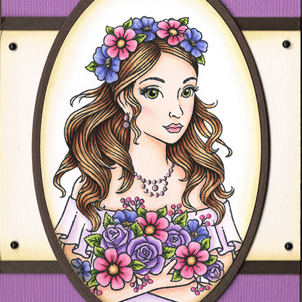 Card Sample - Girl with Flowers - Purple