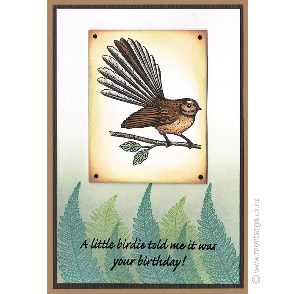 1237 G - Pīwakawaka Fantail on Branch Rubber Stamp