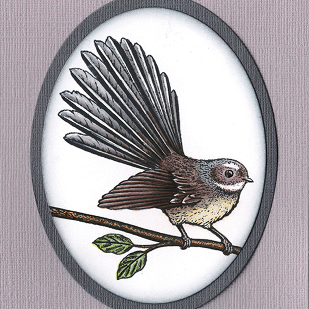 1237 G - Pīwakawaka Fantail on Branch Rubber Stamp