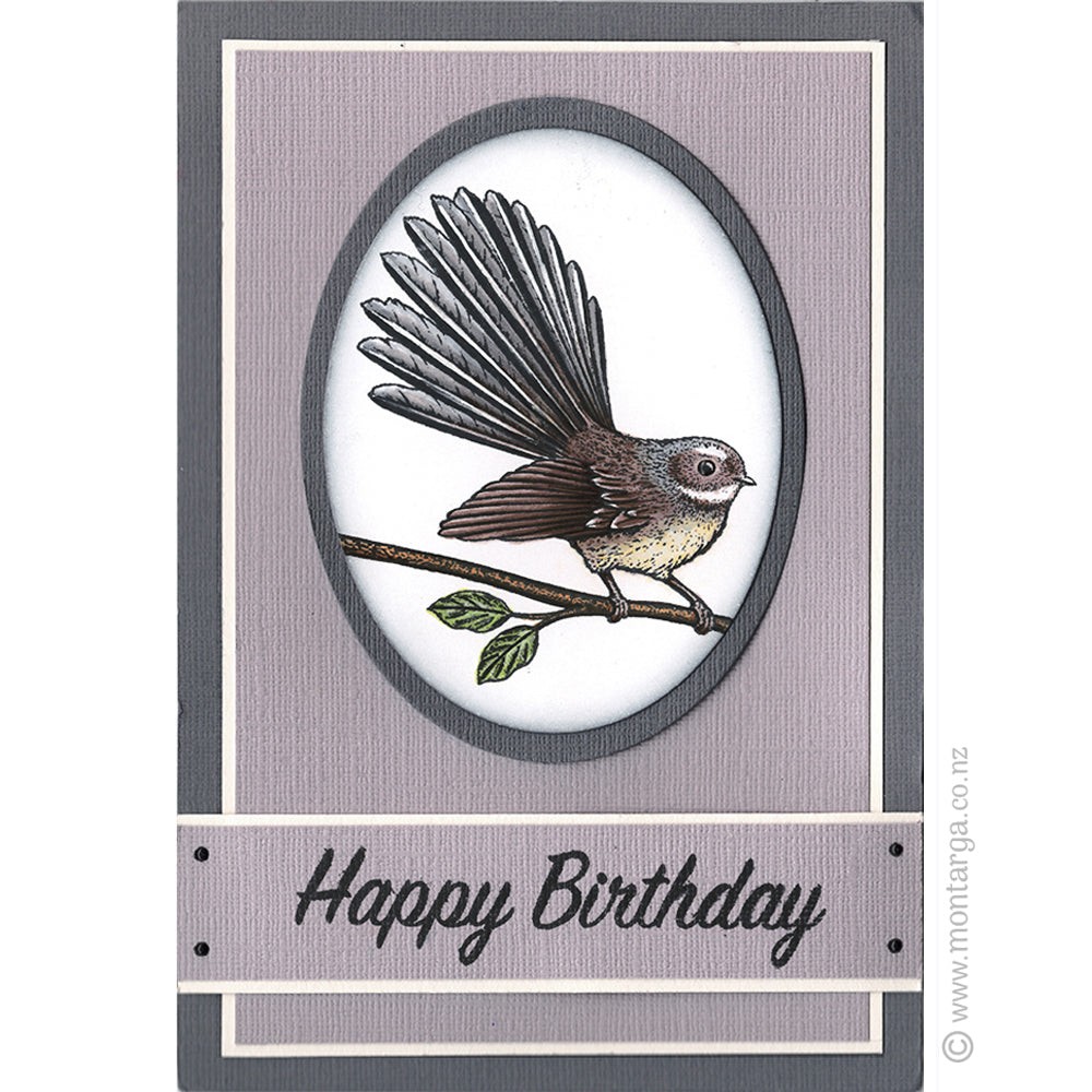 1237 G - Pīwakawaka Fantail on Branch Rubber Stamp