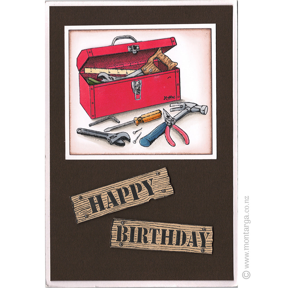 2785 E - Happy Birthday Wood Wording Rubber Stamp