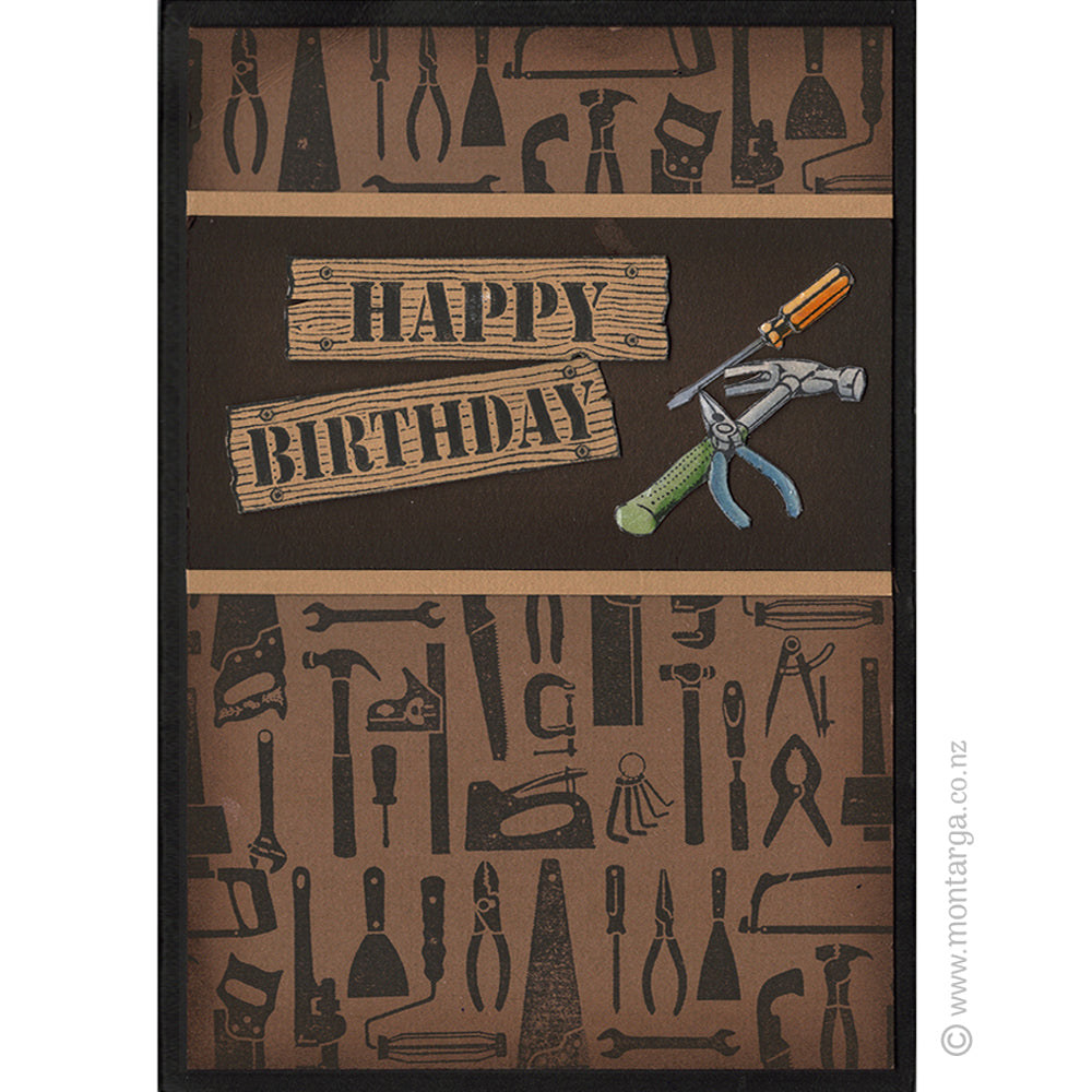 2785 E - Happy Birthday Wood Wording Rubber Stamp