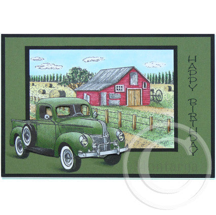 2686 GGG - Barn and Paddock Scene Rubber Stamp