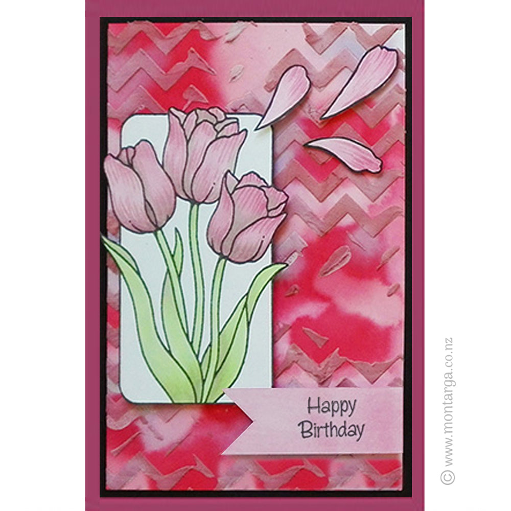 Card Sample - Tulips in Frame - Stencil Background