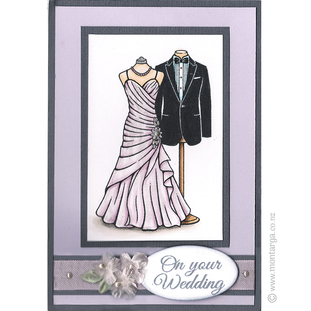 3045 GG - Wedding Dress and Suit Rubber Stamp