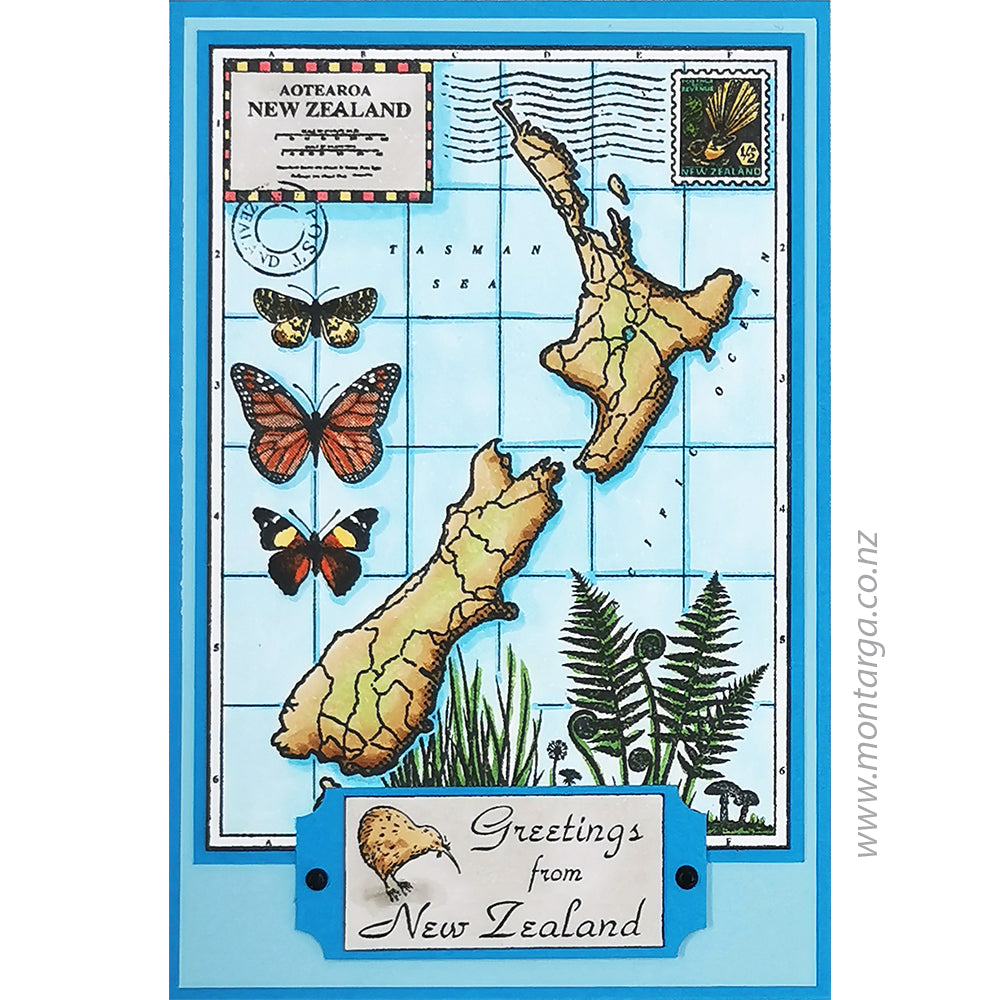 Card Sample - Aotearoa New Zealand Collage - Blue