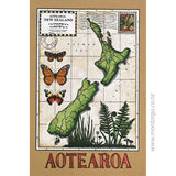 0603 J Aotearoa New Zealand Map Collage Rubber Stamp