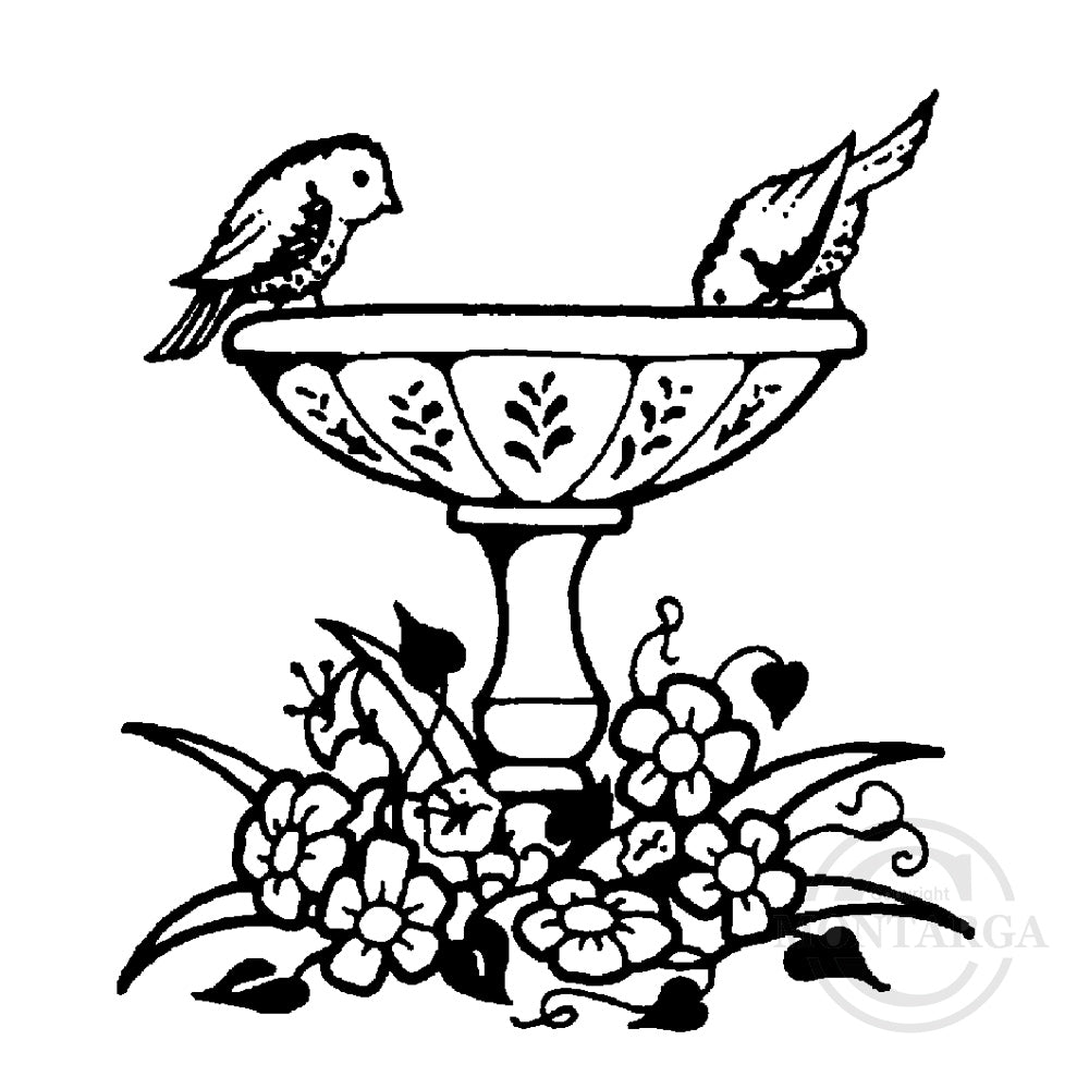 1616 D - Bird Bath Rubber Stamp