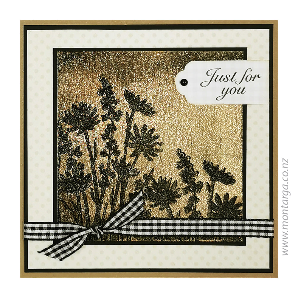 Card Sample - Black Ice Technique - Gold Wildflowers