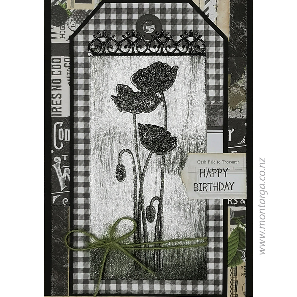 Card Sample - Black Ice Technique - Silver Poppies