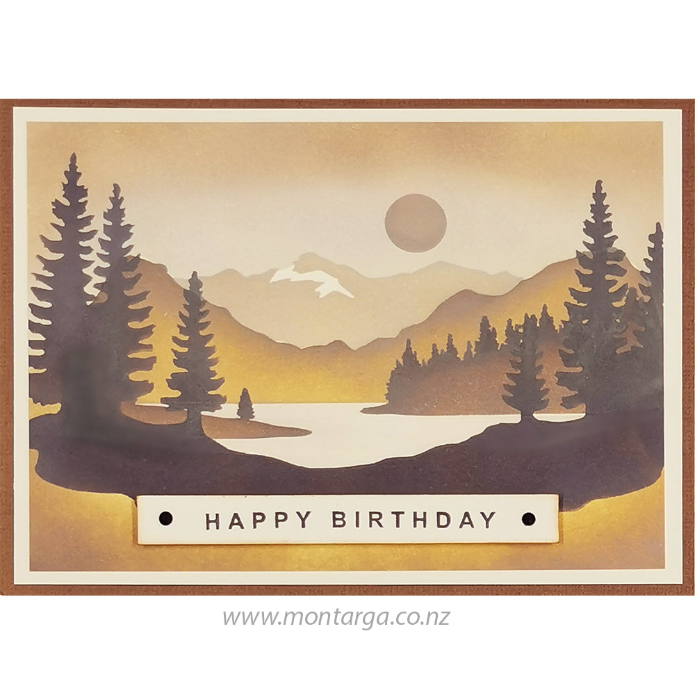 Card Sample - Layering Stencil - Mountain Landscape Neutral