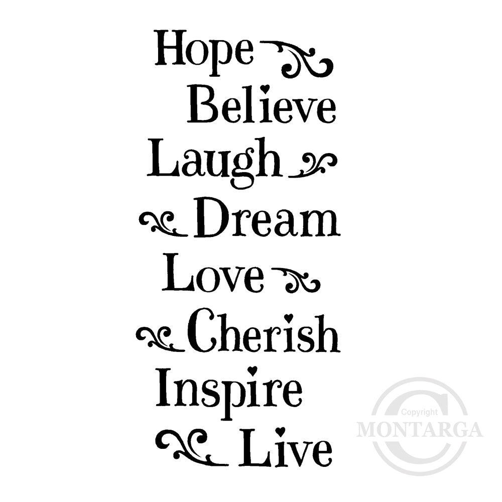 2840 FF - Hope Believe Laugh Wording Rubber Stamp