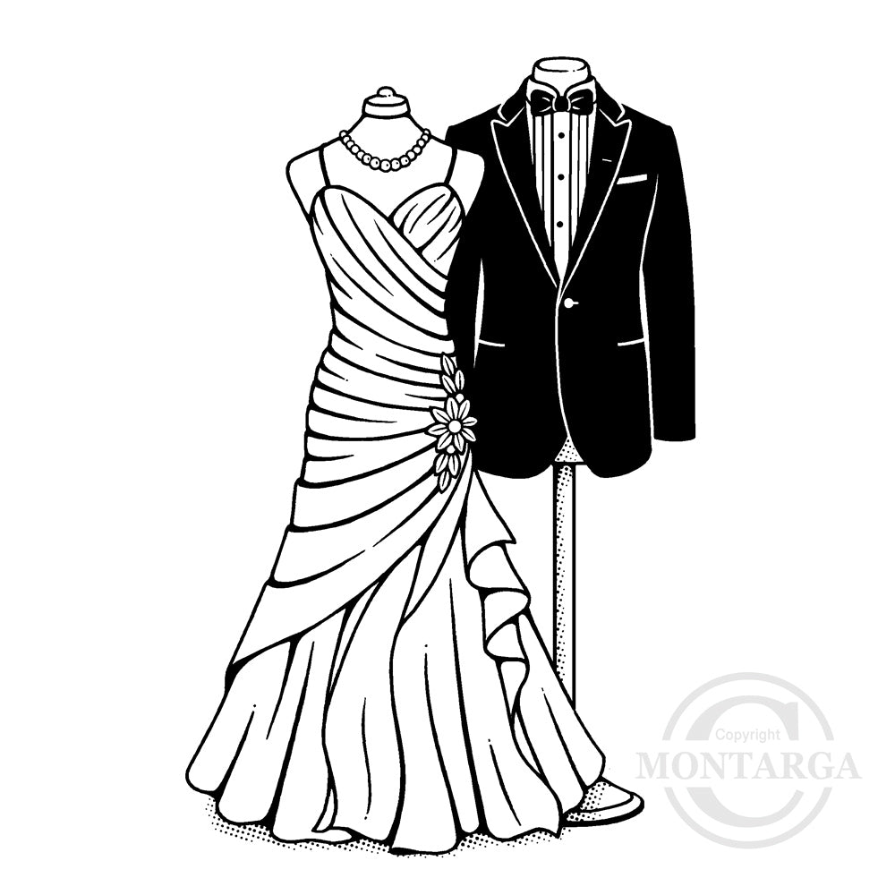 3045 GG - Wedding Dress and Suit Rubber Stamp