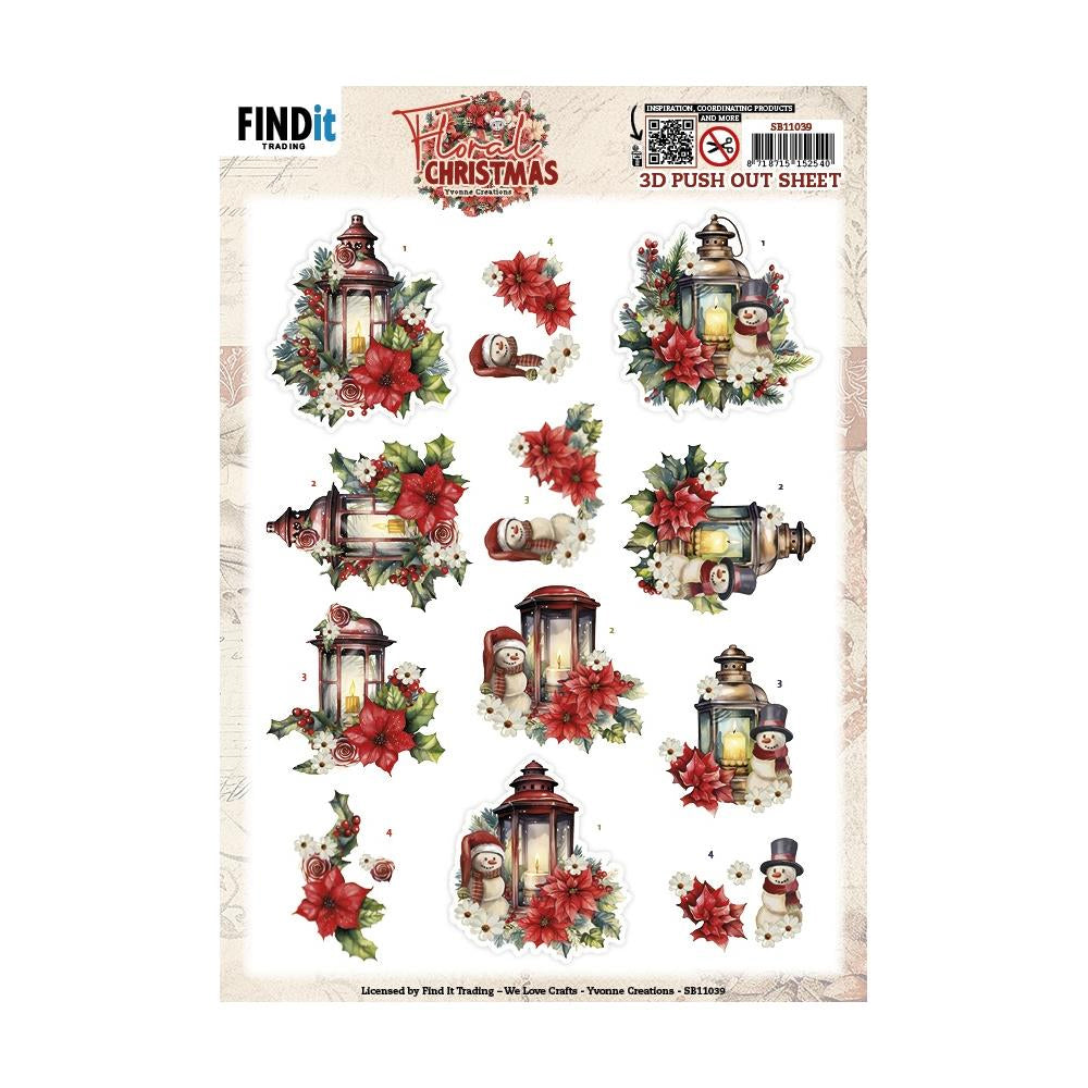 3D Push Out Sheet - Floral Christmas - Floral Lantern SB11039