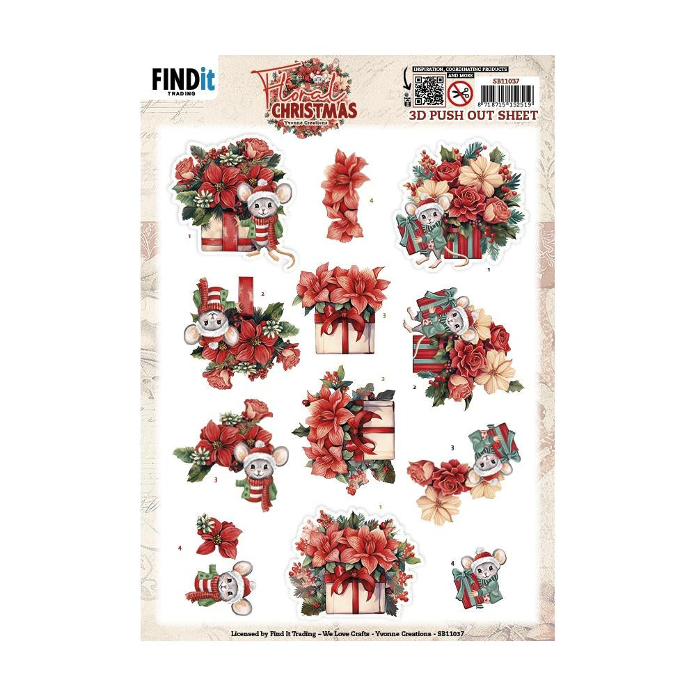 3D Push Out Sheet - Floral Christmas - Floral Presents SB11037