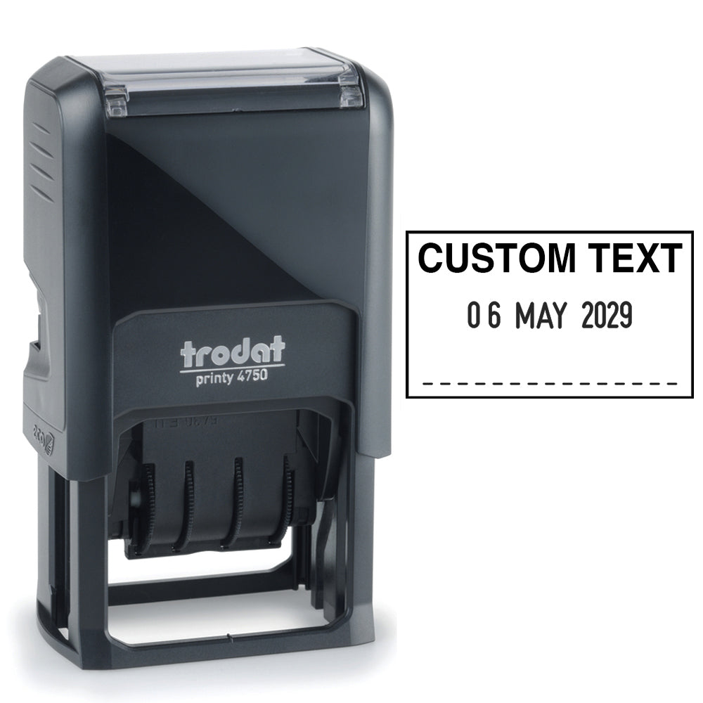 thumbnail image 2 of Personalised Trodat 4750 Self-Inking Date Stamp – Custom Text & Changeable Date – Made In Austria 2 of 3