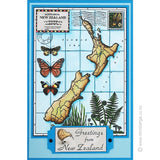 0603 J - Aotearoa New Zealand Map Collage Rubber Stamp
