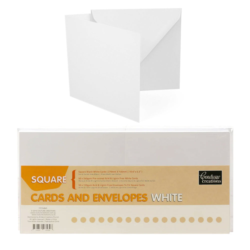 Couture Creations Cards + Envelopes Set 50pk - Square White CO724845