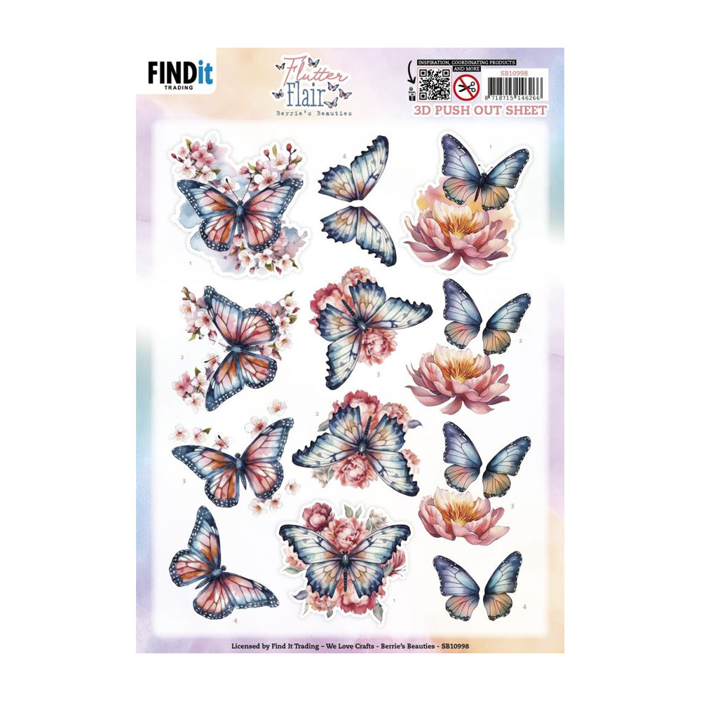 3D Push Out Sheet - Flutter Flair - Pink Flutters SB10998