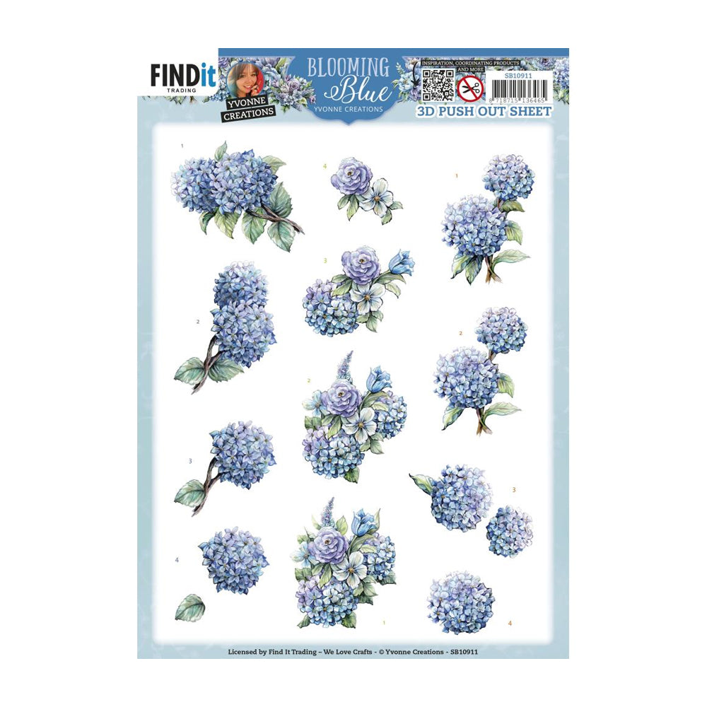 3D Push Out Sheet - Blooming Blue - Hydrangea SB10911