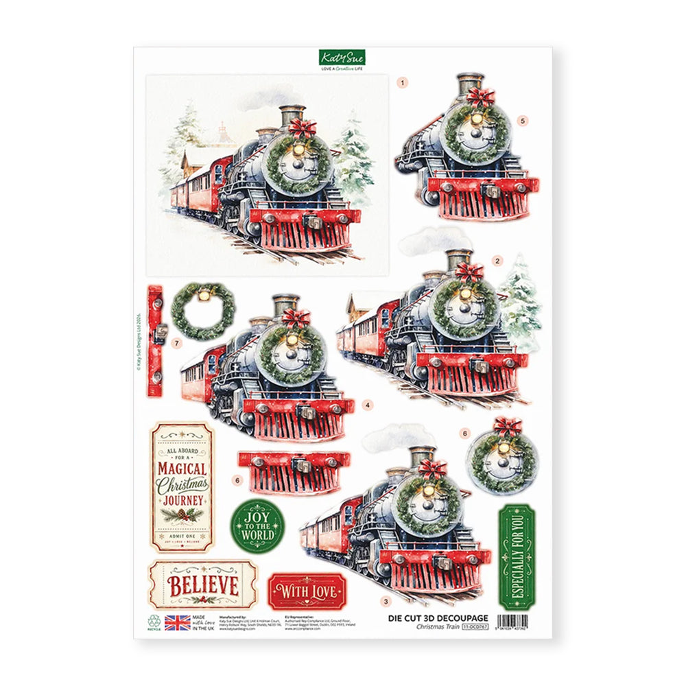 3D Push Out Sheet - Katy Sue - Christmas Train