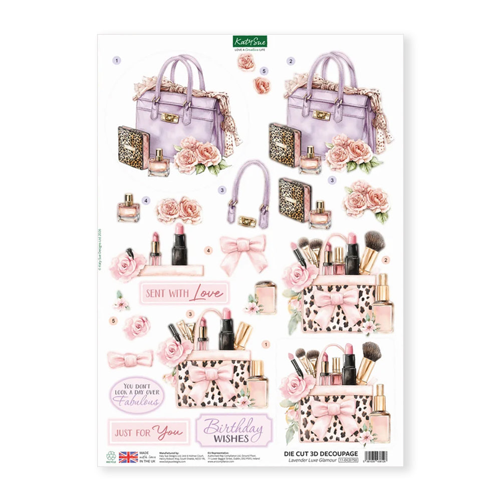 3D Push Out Sheet - Katy Sue - Lavender Luxe Glamour