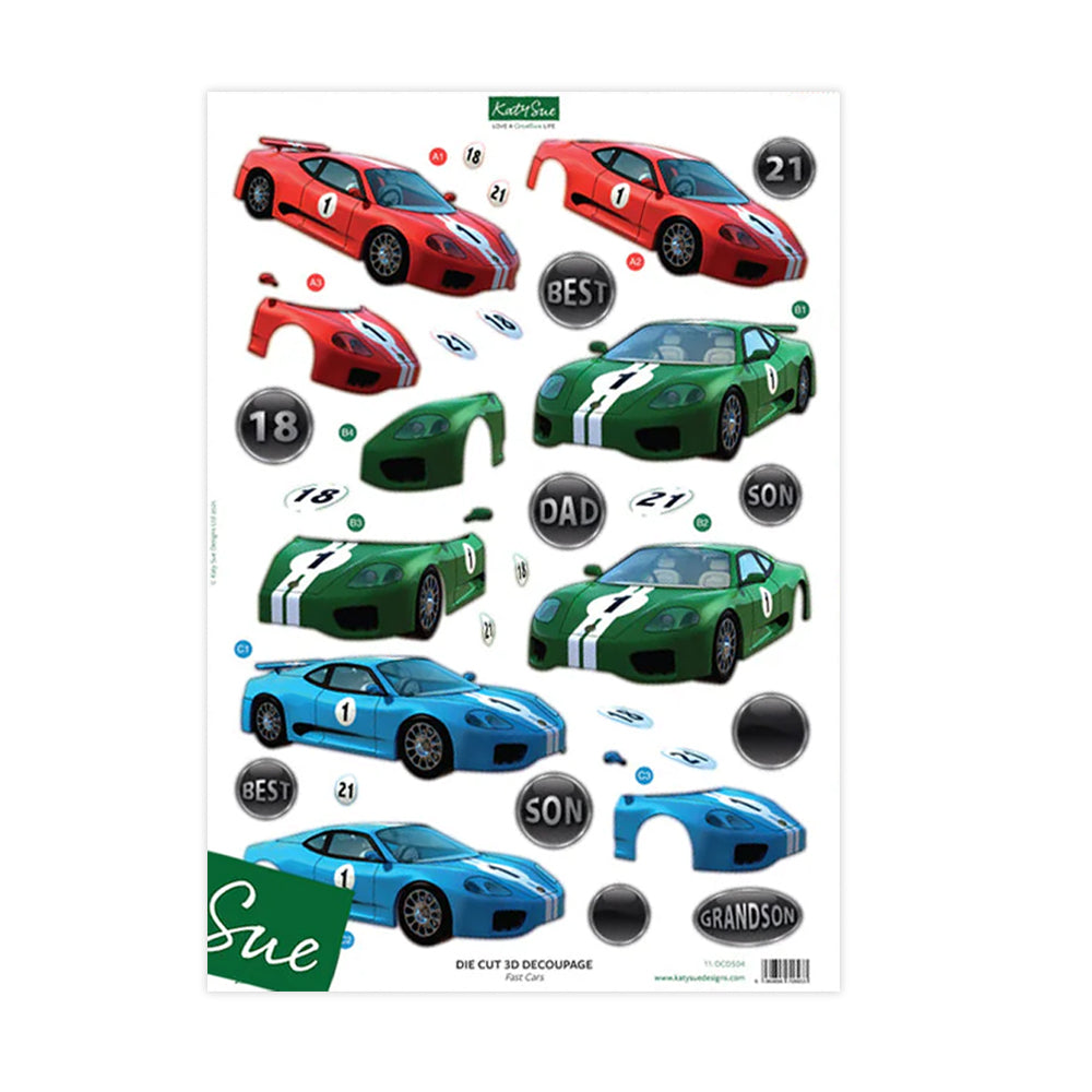 3D Push Out Sheet - Katy Sue - Fast Cars - One Sheet