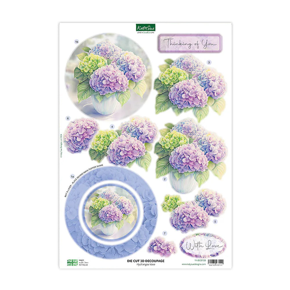 3D Push Out Sheet - Katy Sue - Hydrangea Vase - One Sheet