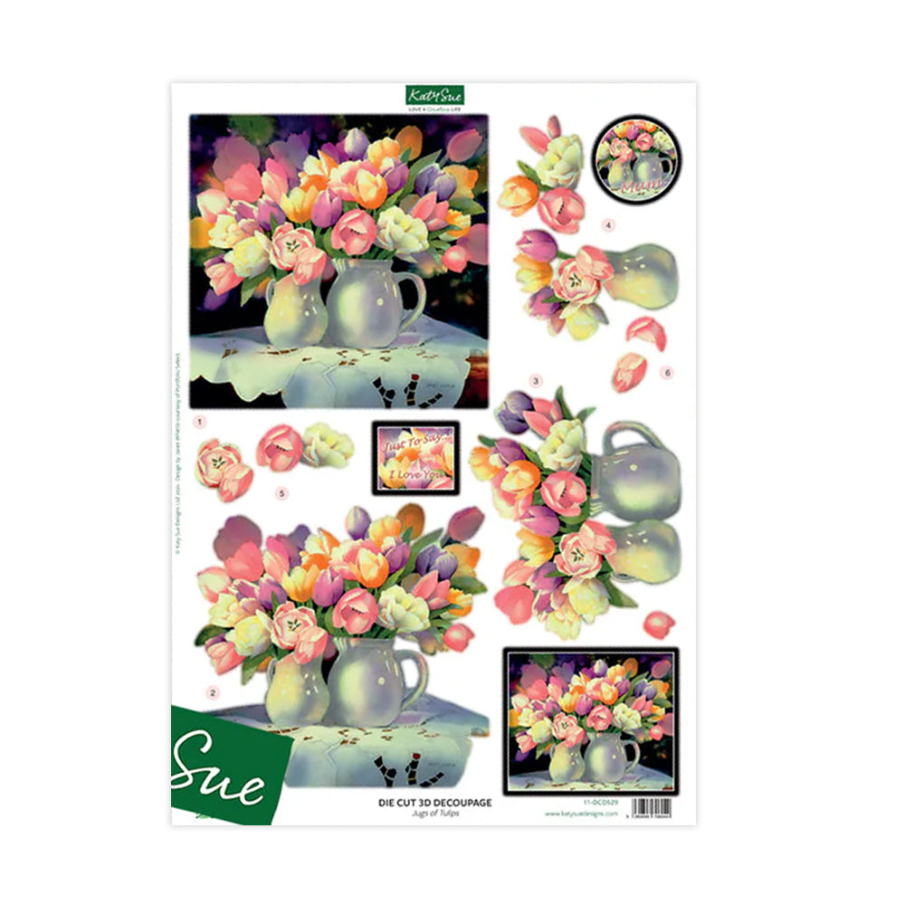 3D Push Out Sheet - Katy Sue - Jug of Tulips - One Sheet