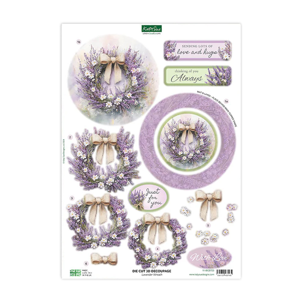 3D Push Out Sheet - Katy Sue - Lavender Wreath - One Sheet