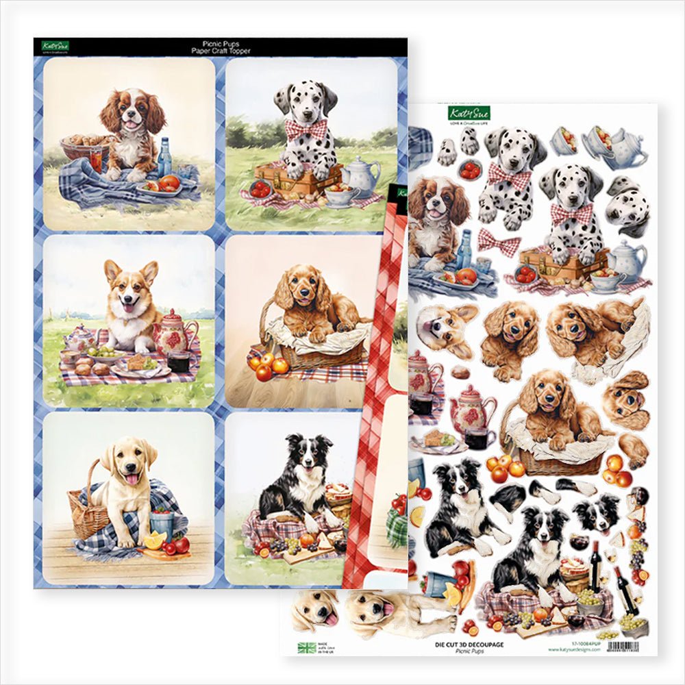 3D Push Out Sheet - Katy Sue - Picnic Pups Pack 1 - Two Sheets