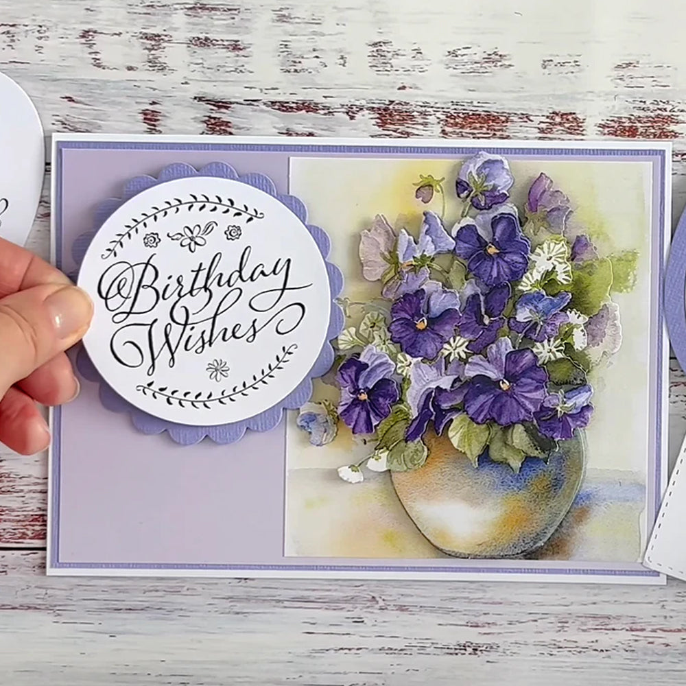 3D Push Out Sheet - Katy Sue - Vase of Pansies - One Sheet