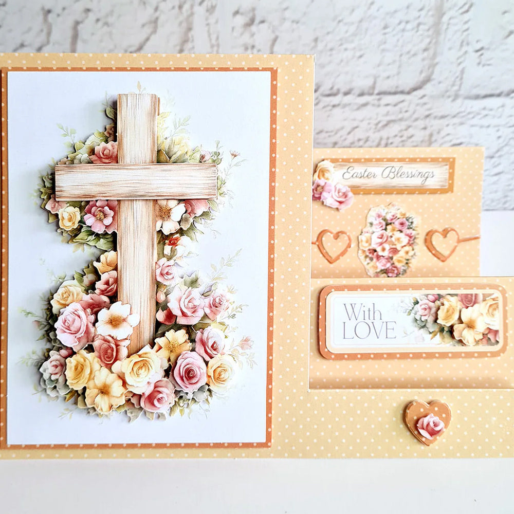 3D Push Out Sheet - Katy Sue - Wooden Cross & Roses - One Sheet