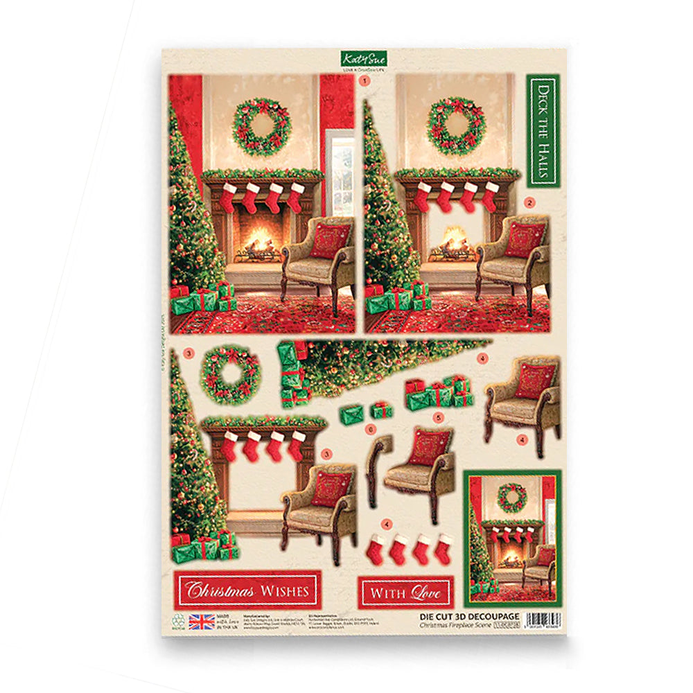 3D Push Out Sheet - Katy Sue - Christmas Fireplace - One Sheet
