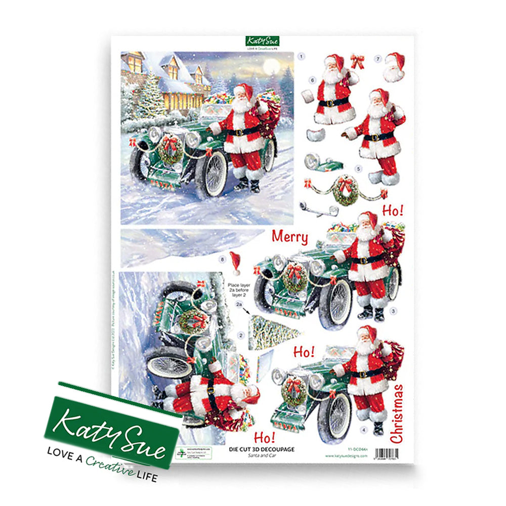 3D Push Out Sheet - Katy Sue - Santa and Green Car - One Sheet
