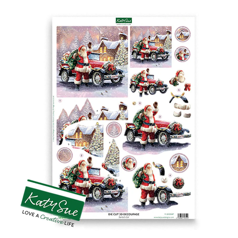 3D Push Out Sheet - Katy Sue - Santa's Red Car - One Sheet