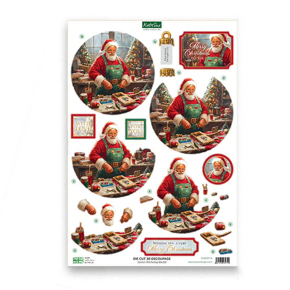 3D Push Out Sheet - Katy Sue - Christmas Bauble - Santa's Workshop - One Sheet