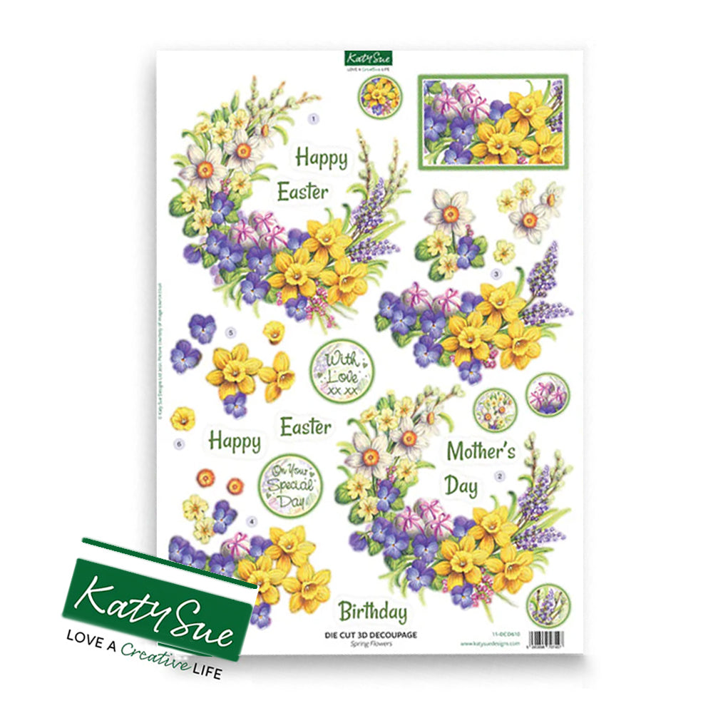 3D Push Out Sheet - Katy Sue - Spring Flowers - One Sheet