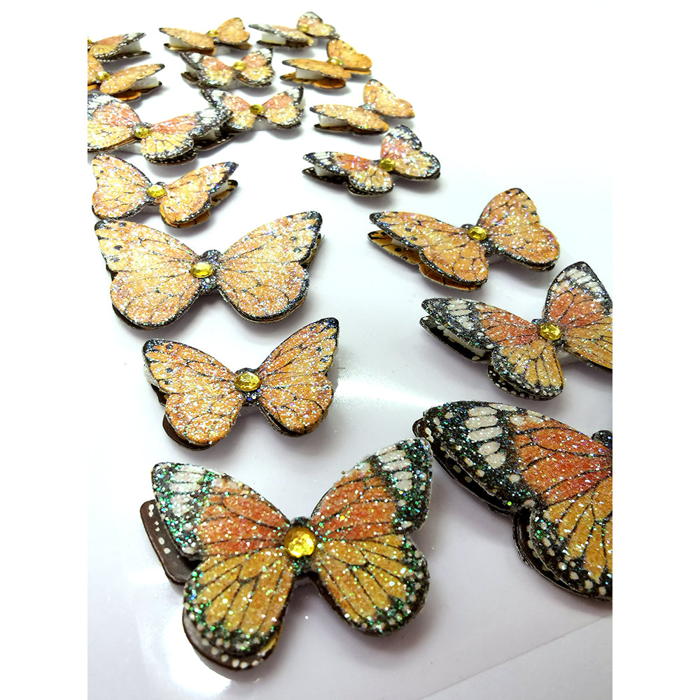 Little Birdie Handmade Stick on Embellishments - 3D Jewel Butterflies - Amber