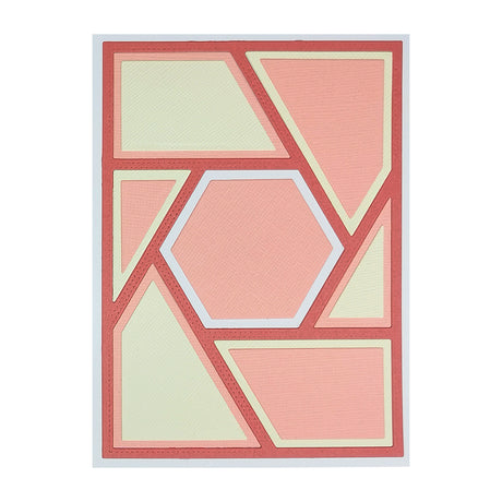 Cutting die which makes a geometric pattern with pink and beige shapes on a white background