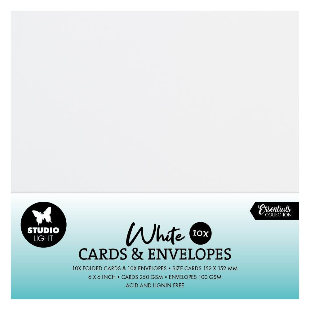 Studio Light - Cards + Envelopes Pack of 10 - Square White – Rubber ...