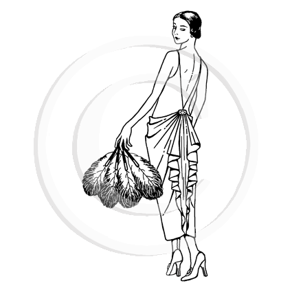 1590 GG - Lady With Fan Rubber Stamp