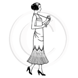1592 FFF -  Lady With Beads Rubber Stamp