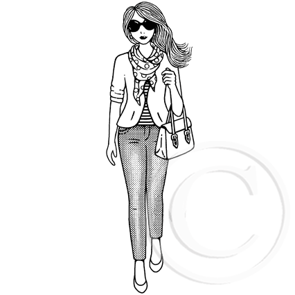 3544 FFF - Woman with Scarf Rubber Stamp