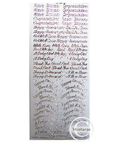 PeelCraft Stickers - Mini Greetings Asst Text - Silver PC324S
