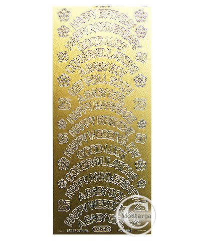 PeelCraft Stickers - Greetings Asst Text - Gold PC325G Lg