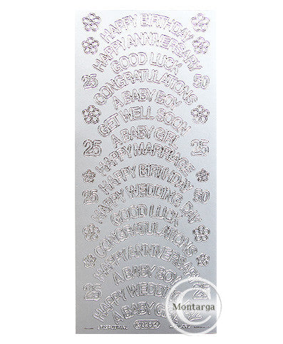 PeelCraft Stickers - Greetings Asst Text - Silver PC325S Lg