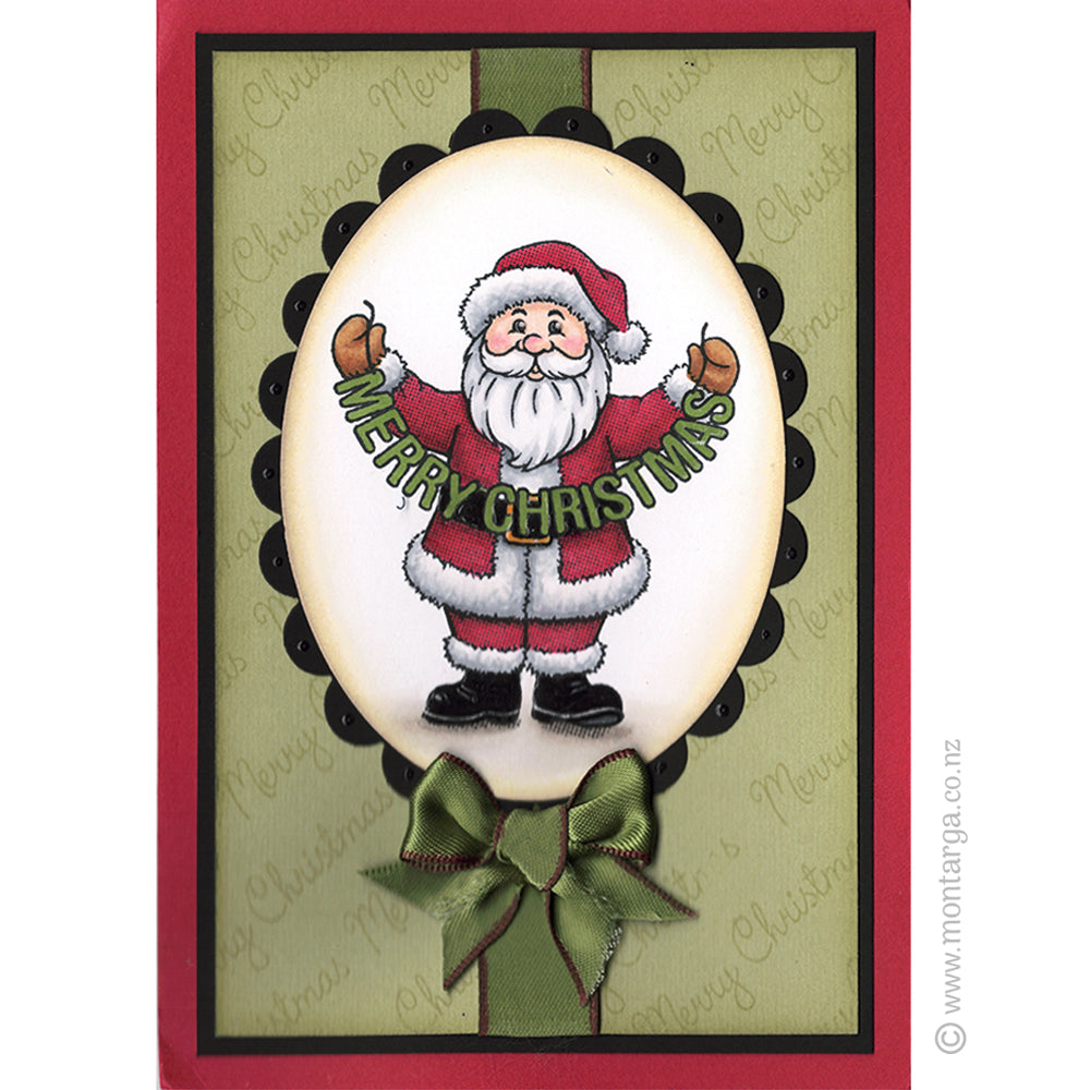 2389 G - Santa, Father Christmas With Banner Rubber Stamp